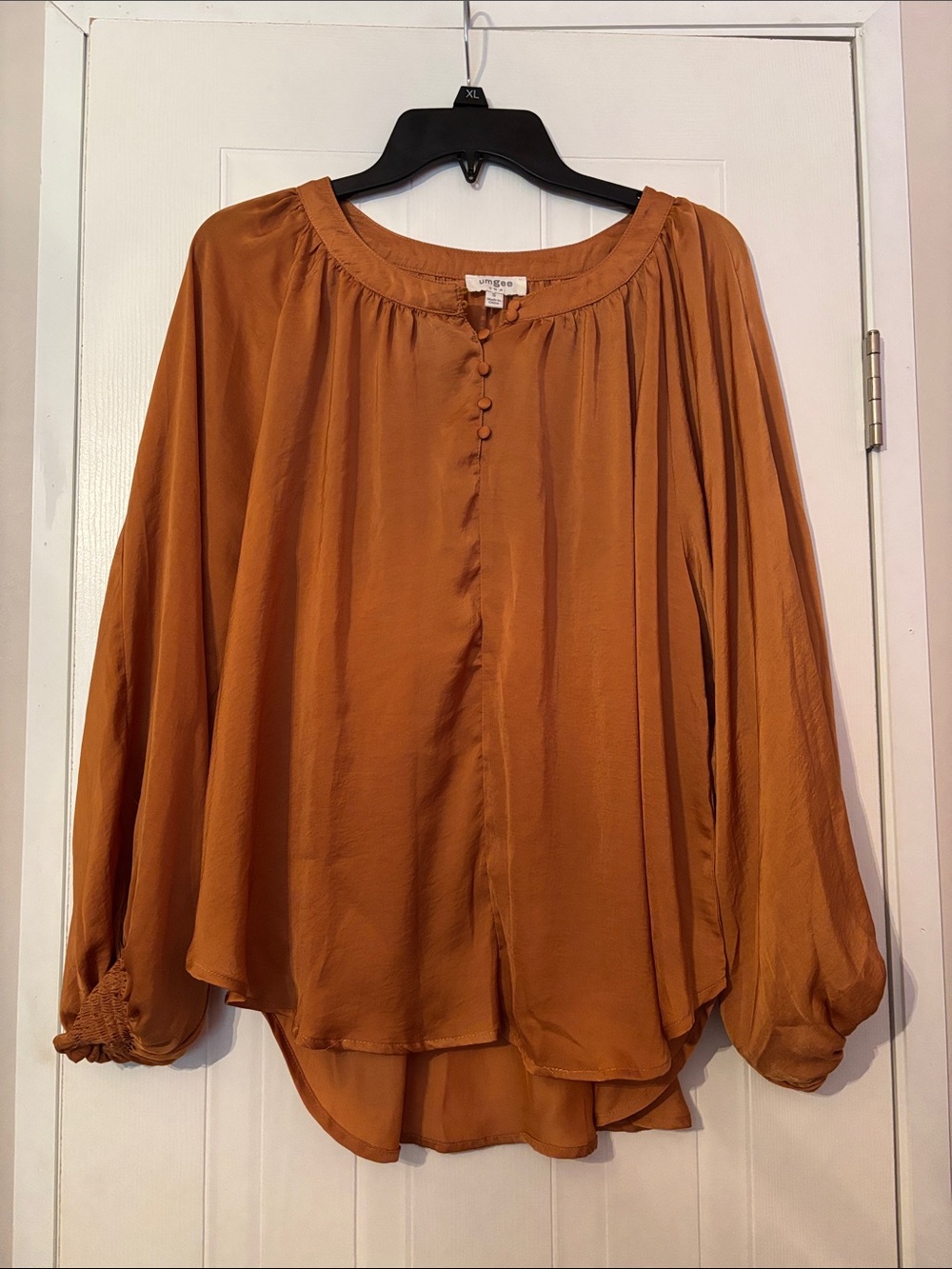 Umgee Rust Orange Button-Front Peasant Blouse